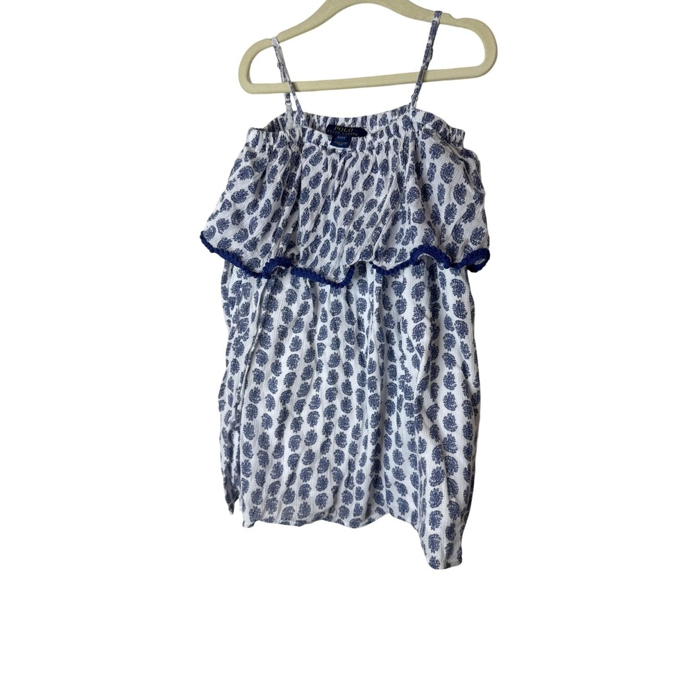 Polo Ralph Lauren Dress Girls 4T White Blue Paisley Ruffle Sundress Lined Summer